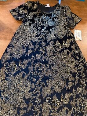 LuLaRoe Black Dress with Gold Paisley Print - High Low